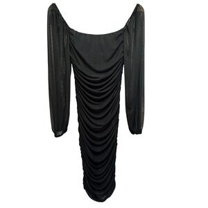 Mesh Ruched Bodycon Dress Womens M Black Sheer Cocktail Party Whimsygoth Sexy